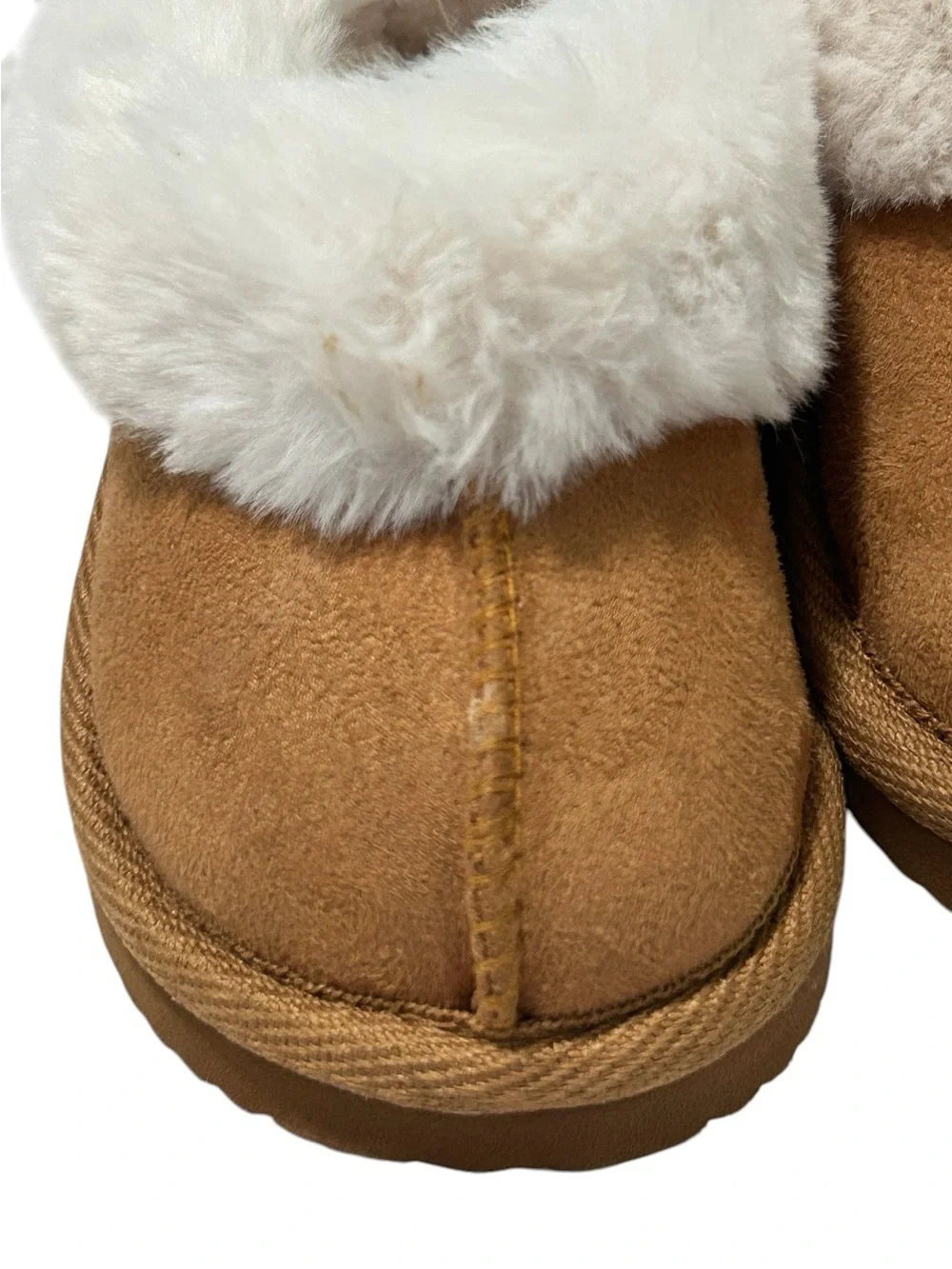 wonder nation Toddler Faux-Suede Slippers with Cream Fur Trim - Brown